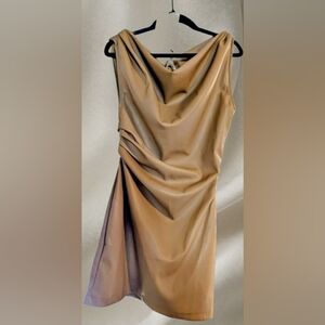 Klesis NEW Leather Dress Tan / Champagne color roushed side Party Dance Club